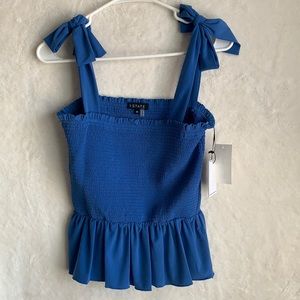 1.State•Blue Tie Shoulder Smocked Peplum Tank